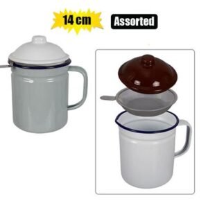 Oil pot enamel 14cm w/strainer